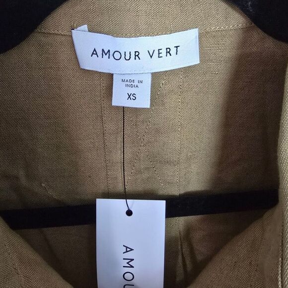 NWT Amour Vert Size XS Genevieve Cotton Linen Blend Jacket in Elm Green - Picture 4 of 5